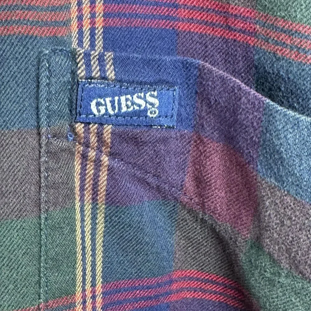 Vintage Guess Georges Marciano Shirt Mens XL Blue Green Plaid Button Up USA 90s‎